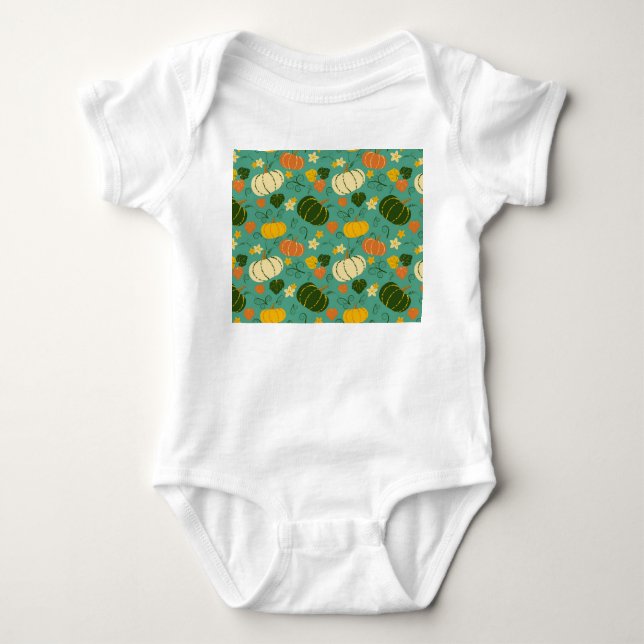 Kürbis, Blätter: Herbstpflanzenmuster Baby Strampler (Vorderseite)