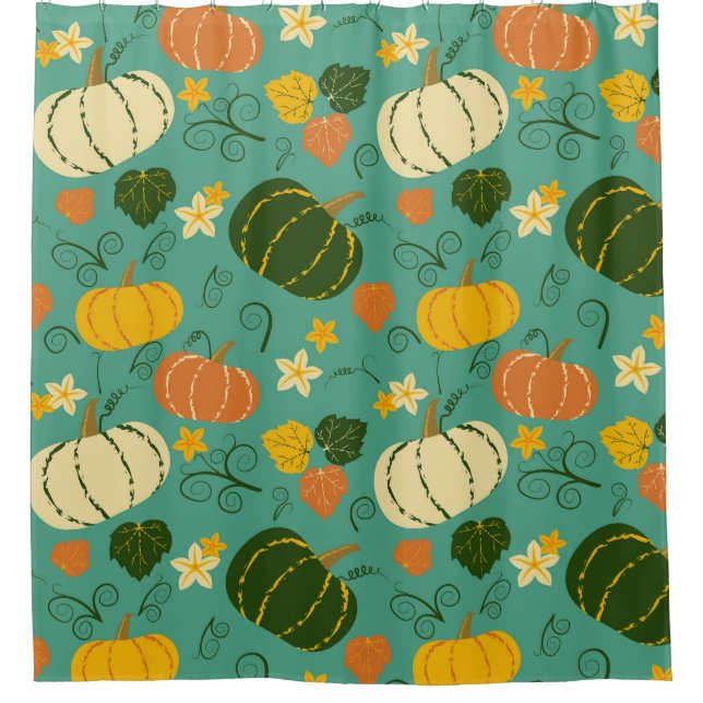 Kürbis, Blätter: Herbstpflanzenmuster Duschvorhang (Vorderseite)