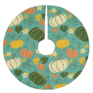 Kürbis, Blätter: Herbstpflanzenmuster Polyester Weihnachtsbaumdecke