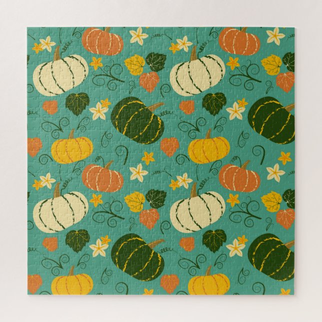 Kürbis, Blätter: Herbstpflanzenmuster Puzzle (Vertikal)
