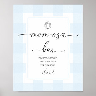 Kürbis Blau Gingham Baby Shower Mom-osa Bar Schild