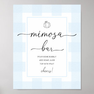 Kürbis-Blau-Gingham-Mimosa-Bar-Schild zum Herbst Poster