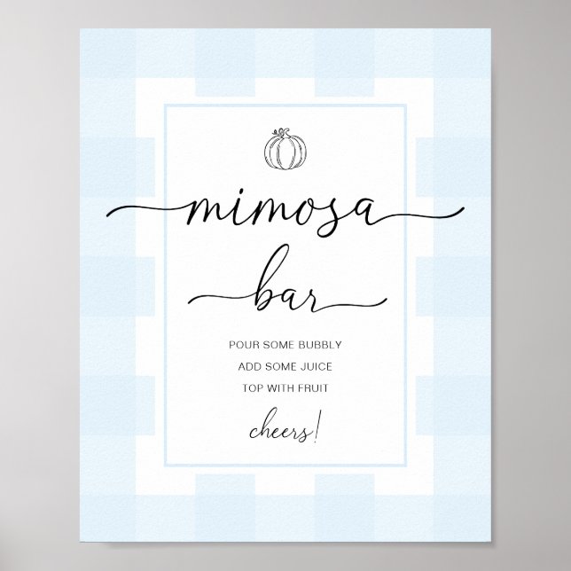Kürbis-Blau-Gingham-Mimosa-Bar-Schild zum Herbst Poster (Vorne)