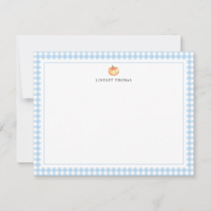 Kürbis Blau Gingham-Rand personalisiert Mitteilungskarte