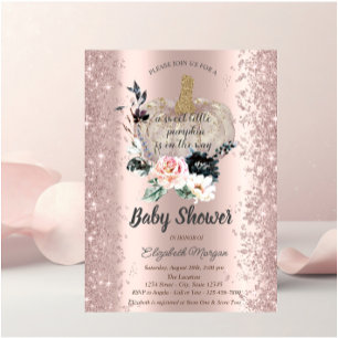Kürbis,Blumen,Rosa Gold Glanz Baby Shower Einladung