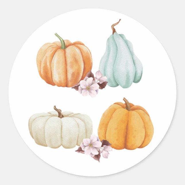 Kürbis-Blumen-Thanksgiving-Herbst-Aufkleber Runder Aufkleber (Vorderseite)