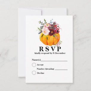 Kürbis, blumenreich, fallend 3,5" x 5" Response Ca RSVP Karte