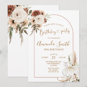 Kürbis Boho Bogen Geburtstag 30. Abendparty Einladung