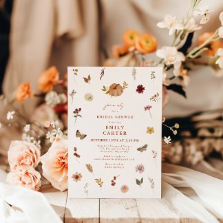 Kürbis Boho Brautparty Herbst Wildblumen Einladung