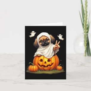 Kürbis Boo Geist Pekingeser Hund Halloween Kostüm Karte
