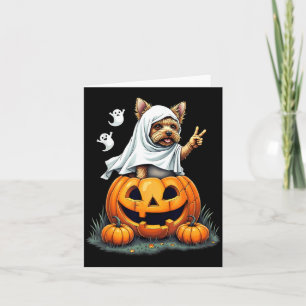 Kürbis Boo Geist Yorkie Hund Halloween Kostüm Karte