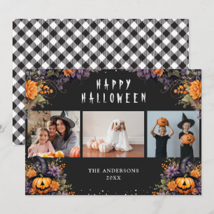 Kürbis-Büffelkariert-Foto-Halloween-Karten Feiertagskarte