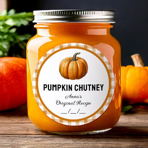 Kürbis-Chutney mit kariertem Muster Konservierungs Runder Aufkleber