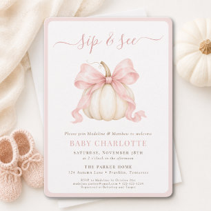 Kürbis Coquette Rosa Schleife Baby Mädchen Sip And Einladung