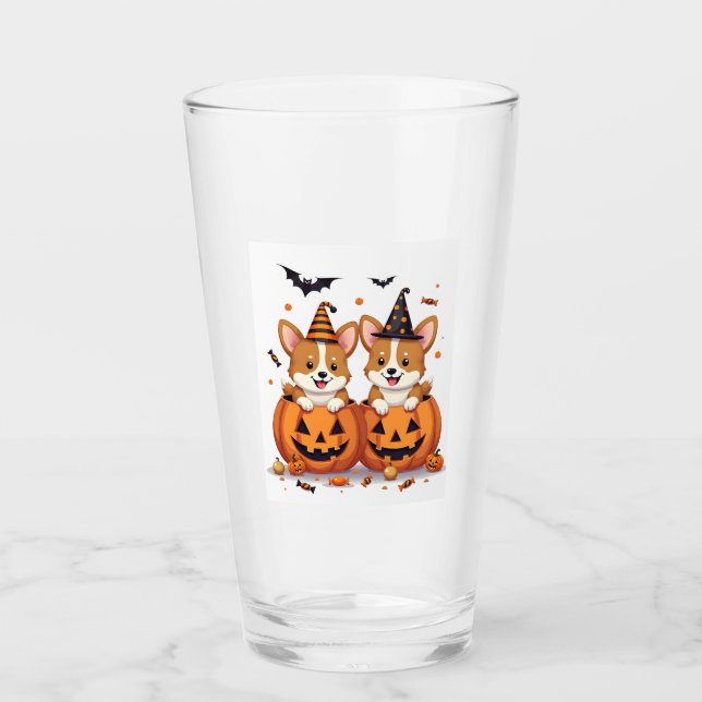 Kürbis-Corgi-Party Glas (Vorderseite)