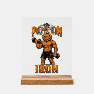 Kürbis Eisen Vintage Bodybuilder Halloween Design_ Acrylschild