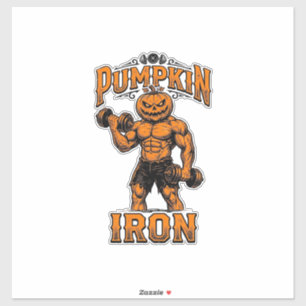 Kürbis Eisen Vintage Bodybuilder Halloween Design_ Aufkleber