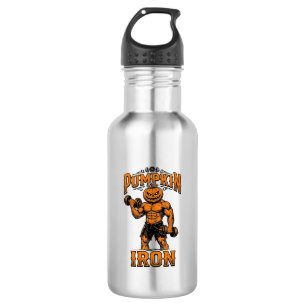 Kürbis Eisen Vintage Bodybuilder Halloween Design_ Edelstahlflasche