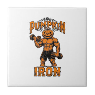 Kürbis Eisen Vintage Bodybuilder Halloween Design_ Fliese