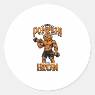 Kürbis Eisen Vintage Bodybuilder Halloween Design_ Runder Aufkleber