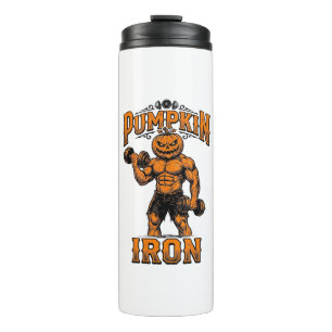 Kürbis Eisen Vintage Bodybuilder Halloween Design_ Thermosbecher