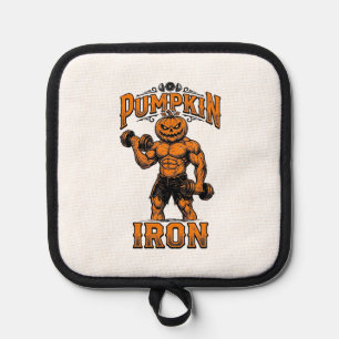 Kürbis Eisen Vintage Bodybuilder Halloween Design_ Topflappen