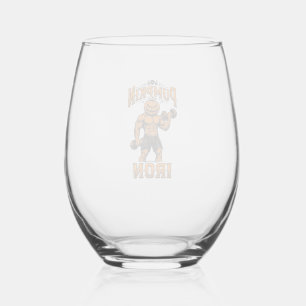 Kürbis Eisen Vintage Bodybuilder Halloween Design_ Weinglas Ohne Stiel