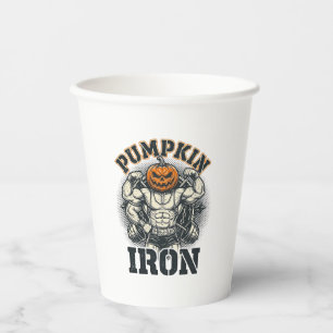Kürbis Eisen Vintage Bodybuilding Halloween Design Pappbecher