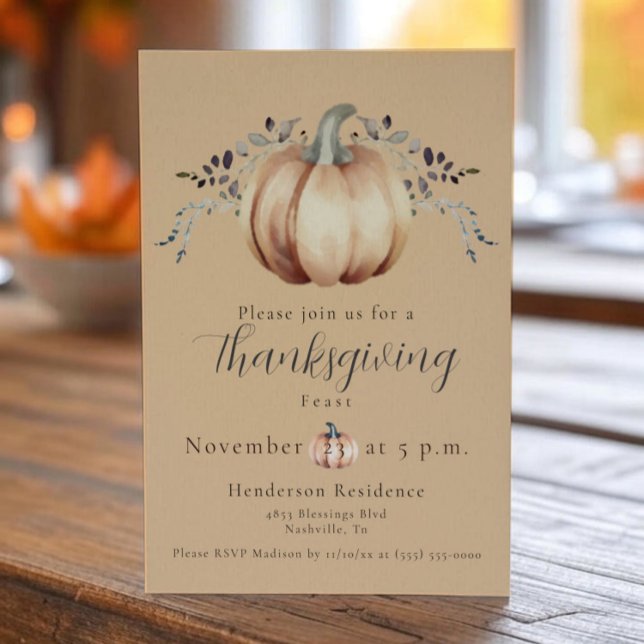 Kürbis Erntedank Dinner | Orange Einladung (Orange Pumpkin and Vine Thanksgiving Dinner Invitation)