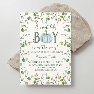 Kürbis-Eukalyptus-Jungen-Baby-Party Einladung