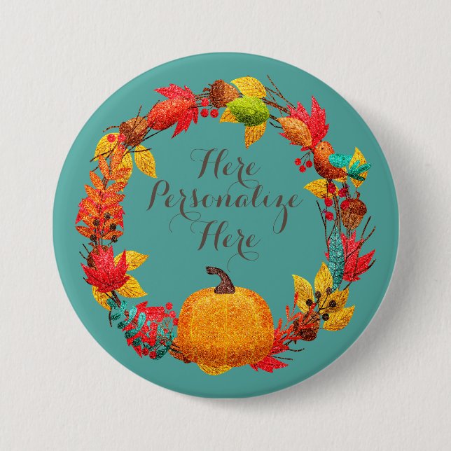 Kürbis fallen und Herbstblätter kränzen Button (Vorderseite)