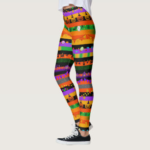 Kürbis, Fledermäuse und Halloween-Party Leggings