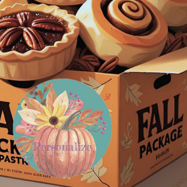 Kürbis, geblümt Terracotta orange und aquamarin Runder Aufkleber (Von Creator hochgeladen)