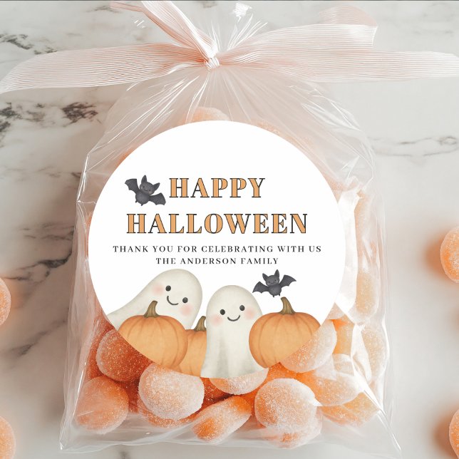 Kürbis-Geister Halloween-Party mit individuellem N Runder Aufkleber (Von Creator hochgeladen)