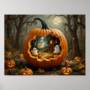 Kürbis-Geisterhaus-Kunst zu Halloween Poster
