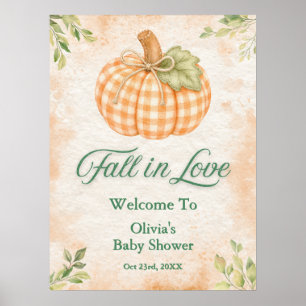 Kürbis-Gingham-Fall-in-Love-Baby-Shower-Willkommen Poster