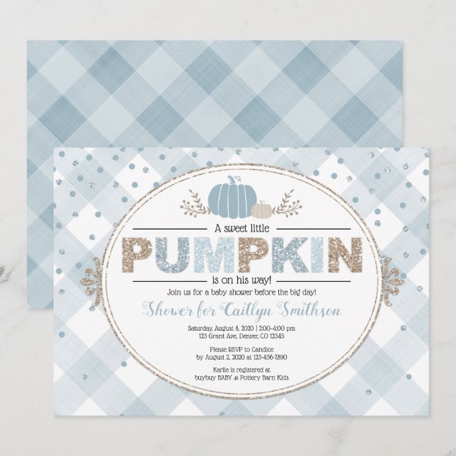 Kürbis Gingham Konfetti Babydusche Einladung (Vorne/Hinten)
