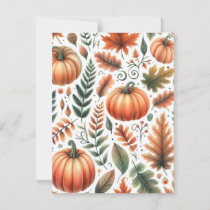 Kürbis Halloween, Botanische Grünpflanzen & Herbst Postkarte