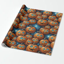 Kürbis-Halloween-Geschenkpapier mit skurrilem Desi