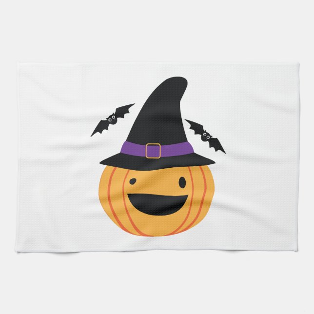Kürbis Halloween Jack O Laterne Fledermaus Geschirrtuch (Horizontal)