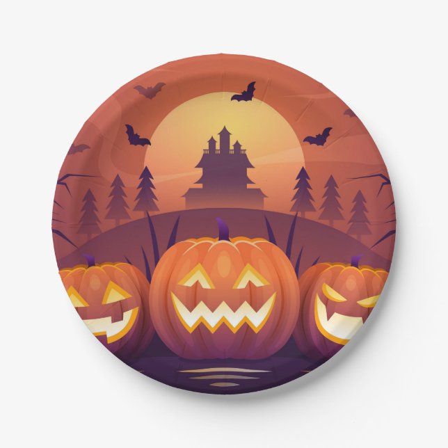 Kürbis Halloween Pappteller – Lustiges Halloween-P (Vorderseite)