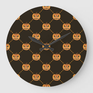 Kürbis-Halloween-Party-Thema. Große Wanduhr