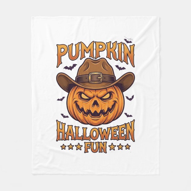 Kürbis Halloween-Spaß Jack Lantern Cowboyhut Flede Fleecedecke (Vorderseite)