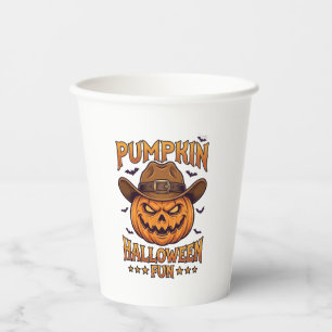 Kürbis Halloween-Spaß Jack Lantern Cowboyhut Flede Pappbecher