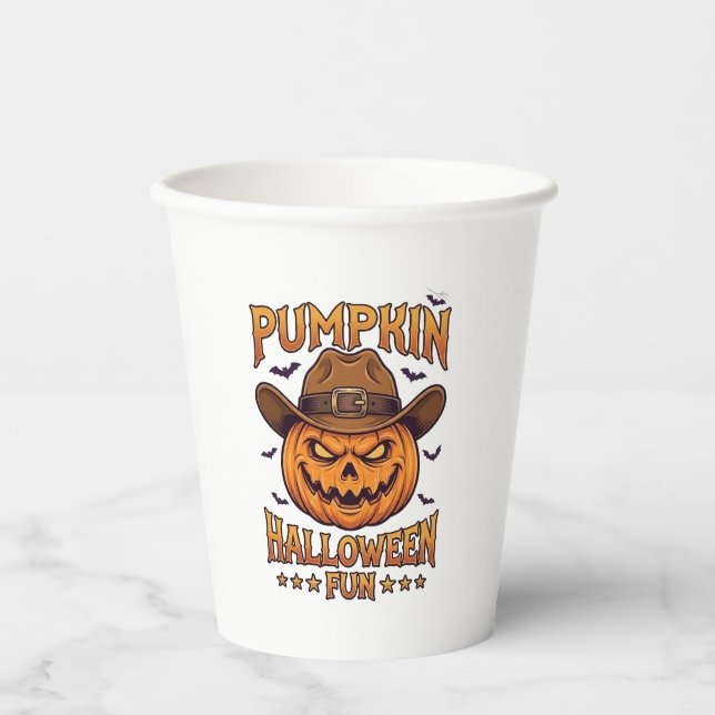 Kürbis Halloween-Spaß Jack Lantern Cowboyhut Flede Pappbecher (Vorderseite)