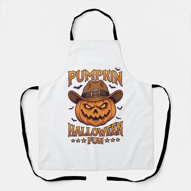 Kürbis Halloween-Spaß Jack Lantern Cowboyhut Flede Schürze (Vorderseite)