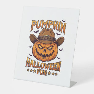 Kürbis Halloween-Spaß Jack Lantern Cowboyhut Flede Sockelschild