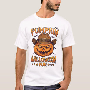 Kürbis Halloween-Spaß Jack Lantern Cowboyhut Flede T-Shirt