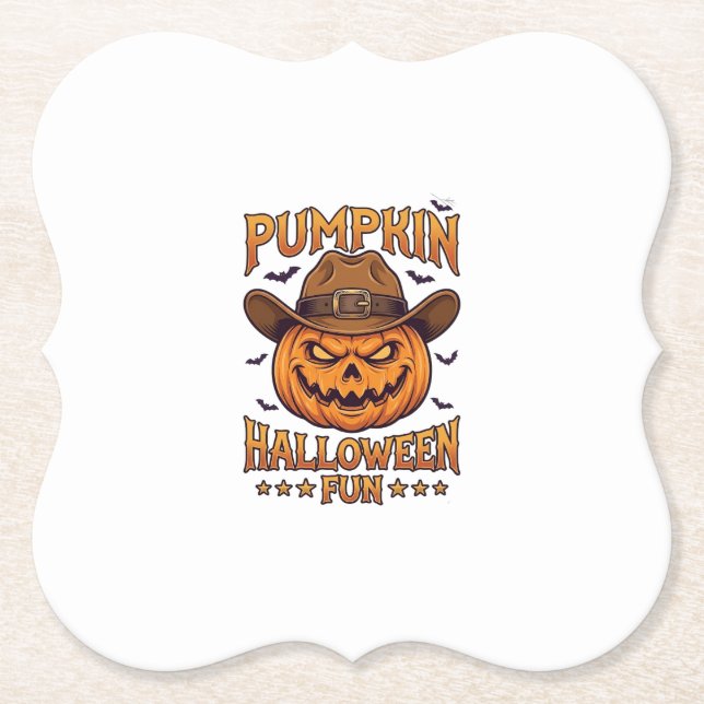Kürbis Halloween-Spaß Jack Lantern Cowboyhut Flede Untersetzer (Vorderseite)