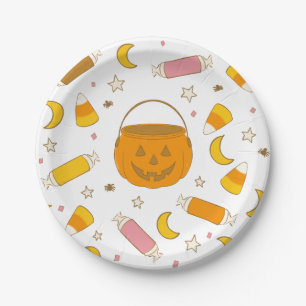 Kürbis-Halloween-Süßigkeiten zum Trick or Treat Pappteller